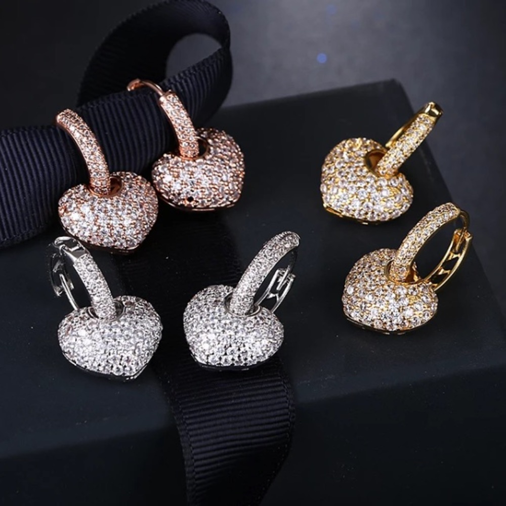 Gold Plated CZ Diamond Heart Earrings